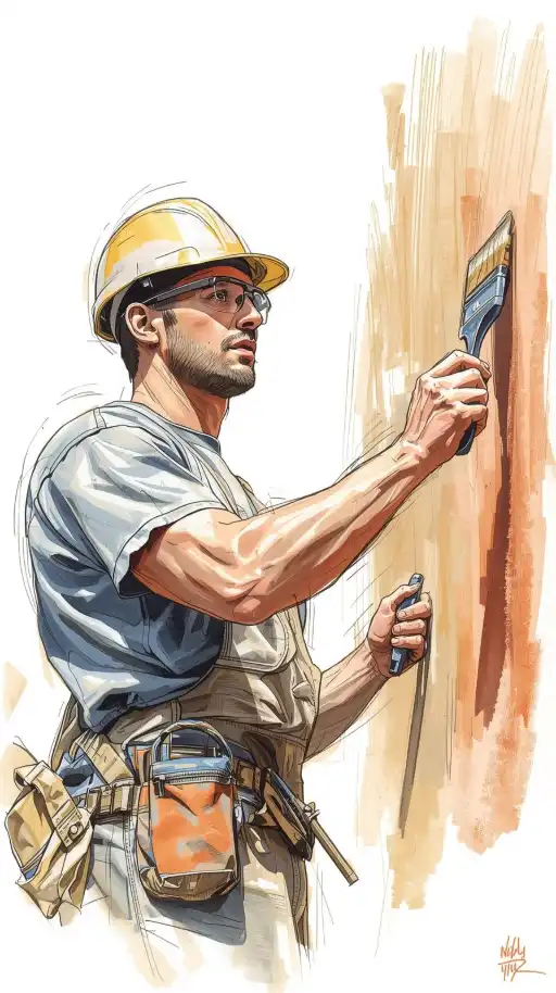 Peintre en bâtiment en tenue de travail et EPI