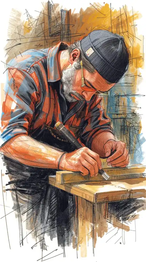 Menuisier-ébéniste au travail en tenue professionnelle