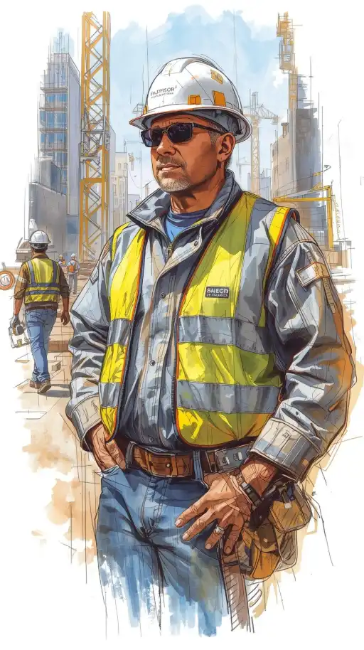 Encadrant de chantier en gilet haute visibilité et casque