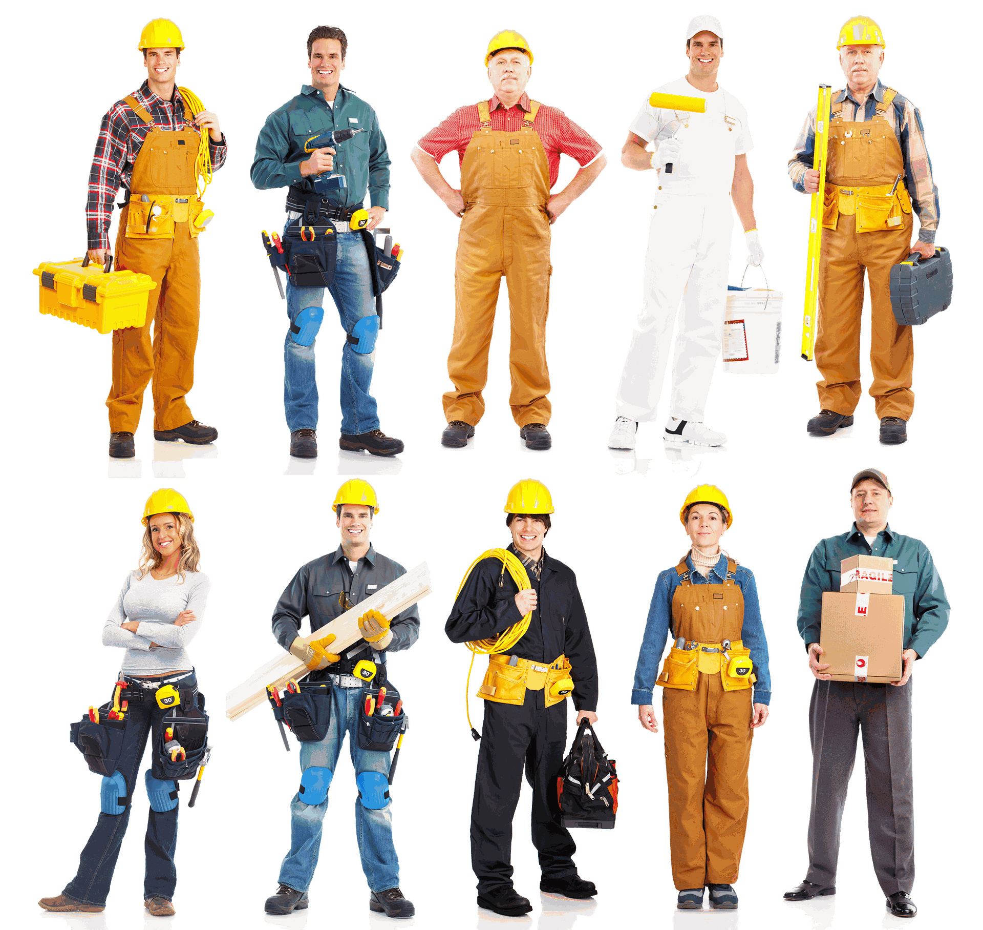 Ouvriers du bâtiment en tenues de chantier résistantes