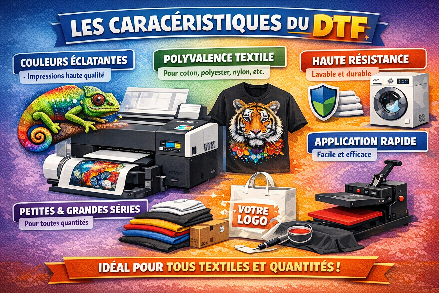 Infographie des caractéristiques du transfert DTF